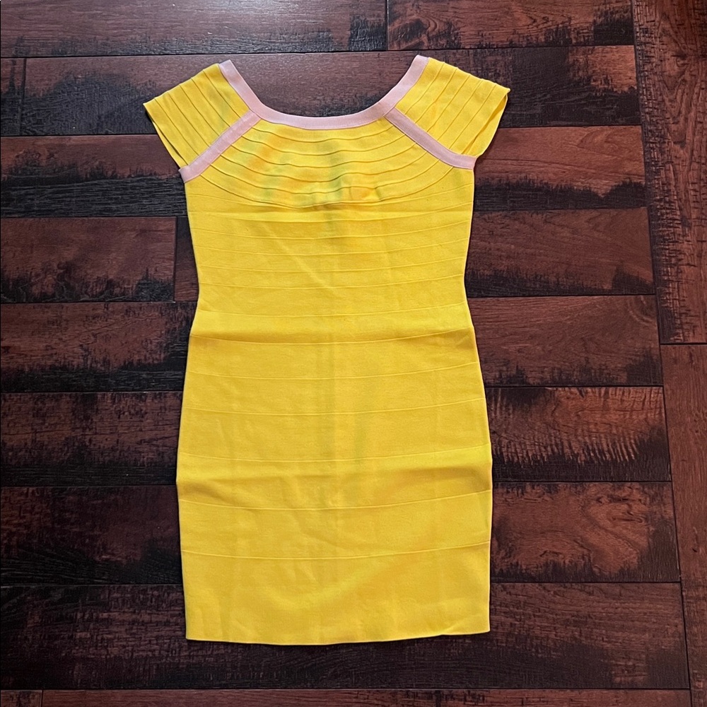 ☀️Moda International Sunny Yellow Mini Dress with Grey accents